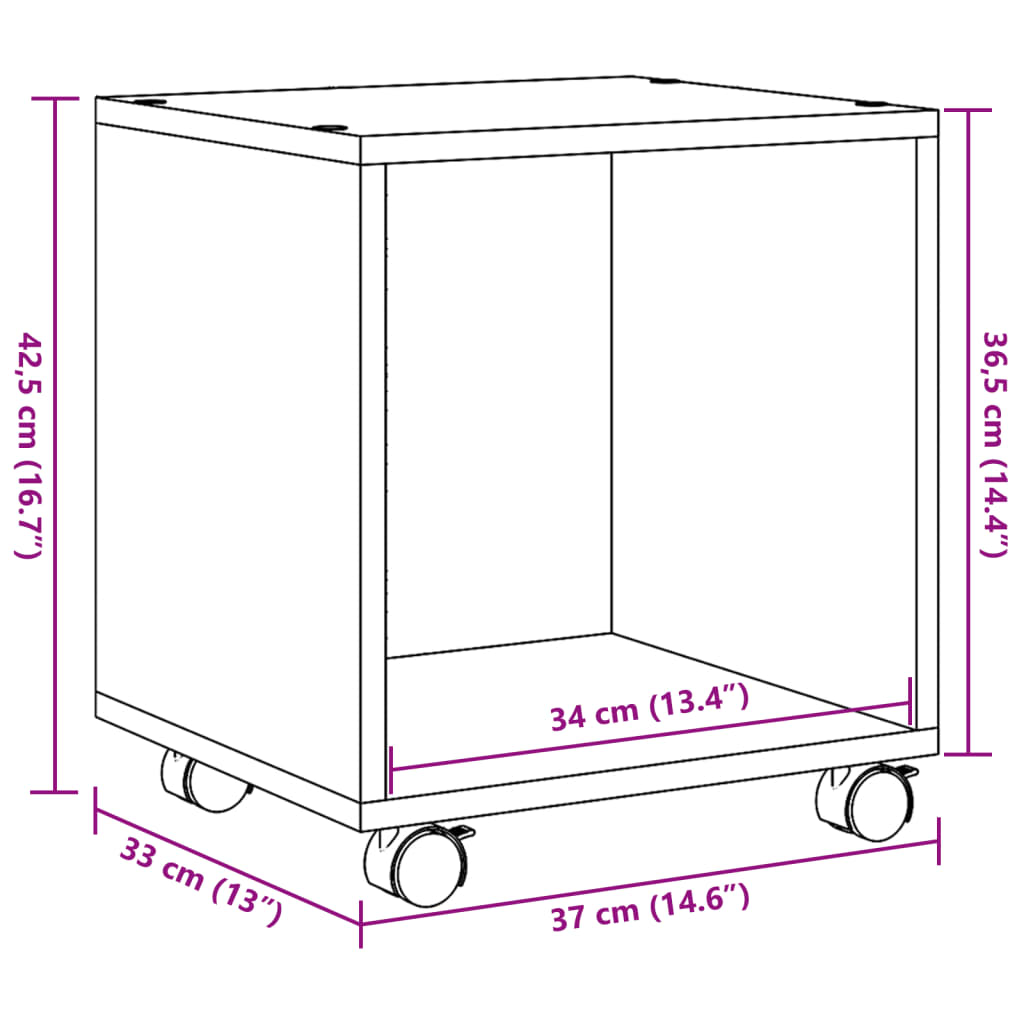 Compact Concrete Grey Rolling Cabinet, 37x33x42.5 cm Engineered Wood