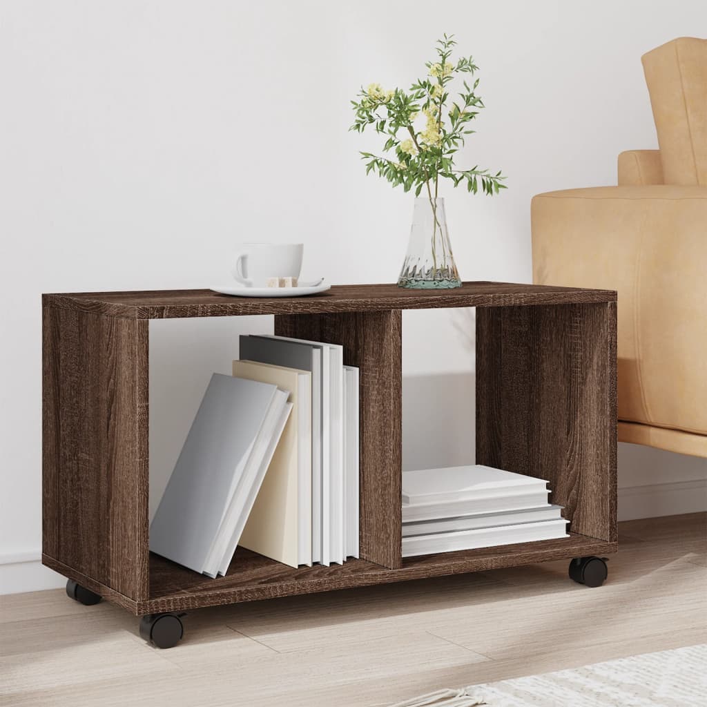 Compact Rolling Cabinet, Brown Oak, 72x33x42.5cm, Engineered Wood