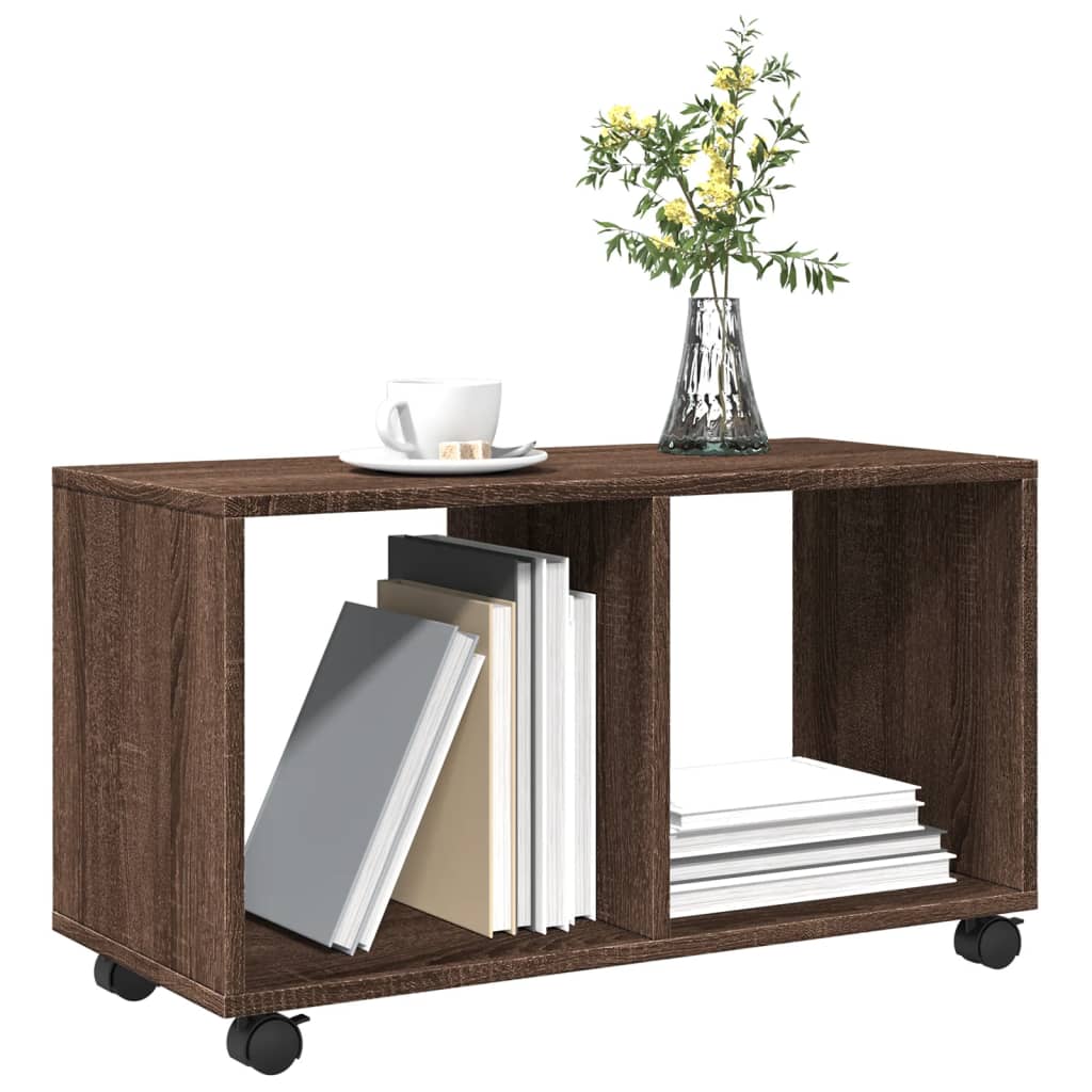 Compact Rolling Cabinet, Brown Oak, 72x33x42.5cm, Engineered Wood