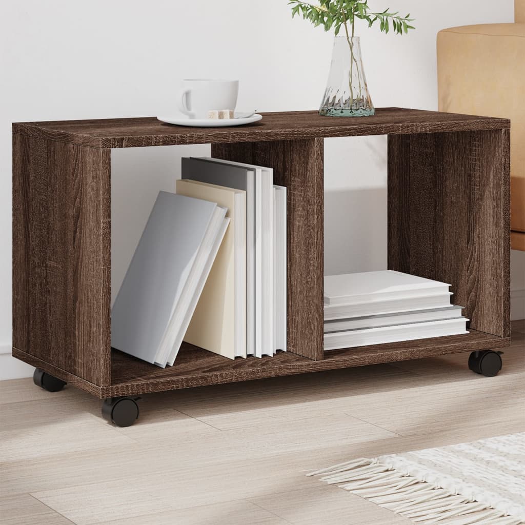Compact Rolling Cabinet, Brown Oak, 72x33x42.5cm, Engineered Wood