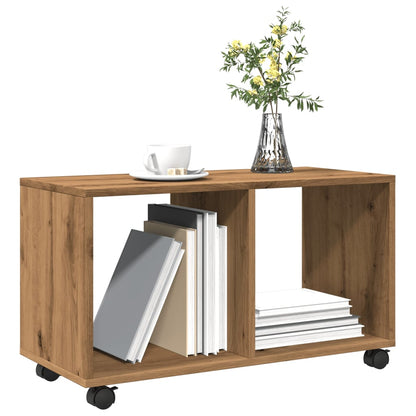 Compact Artisan Oak Rolling Cabinet - 72x33x42.5 cm Engineered Wood