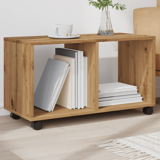 Compact Artisan Oak Rolling Cabinet - 72x33x42.5 cm Engineered Wood