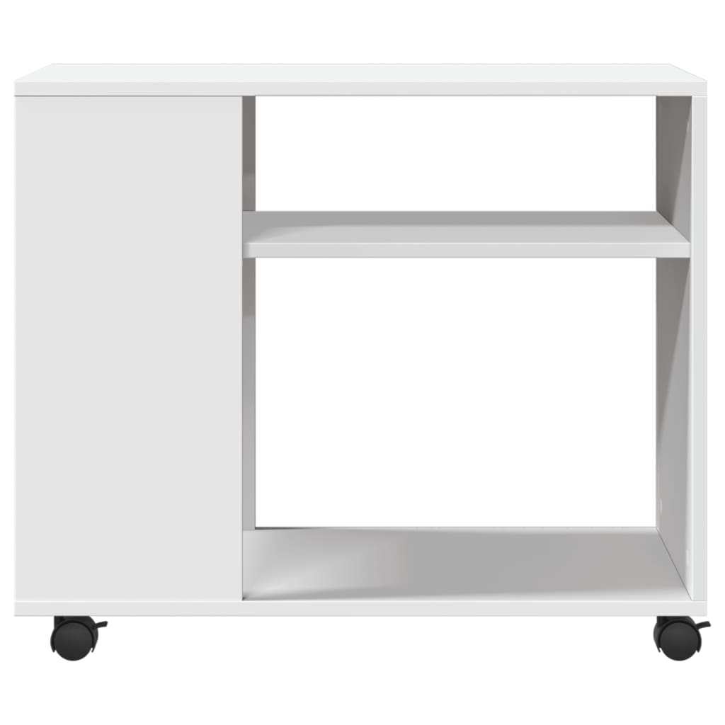 White Engineered Wood Side Table with Wheels, 70x35x60 cm