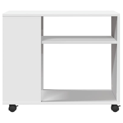White Engineered Wood Side Table with Wheels, 70x35x60 cm