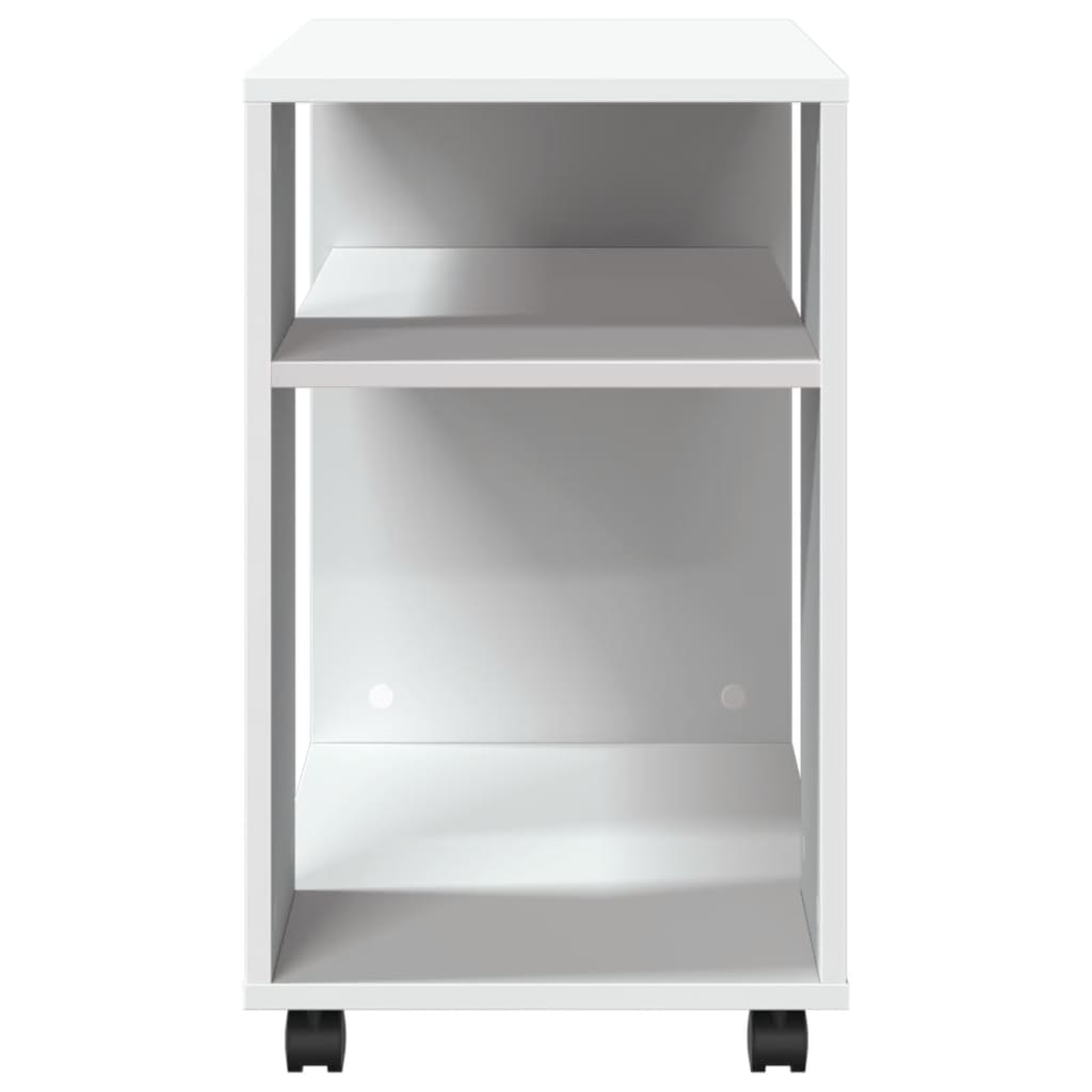 White Engineered Wood Side Table with Wheels, 70x35x60 cm