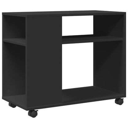 Black Engineered Wood Side Table with Wheels - 70x35x60 cm