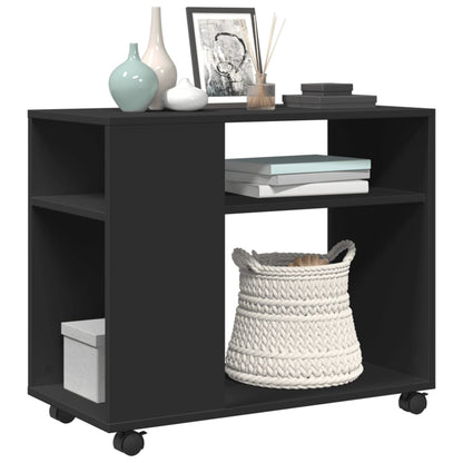 Black Engineered Wood Side Table with Wheels - 70x35x60 cm