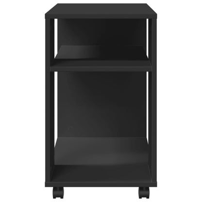 Black Engineered Wood Side Table with Wheels - 70x35x60 cm