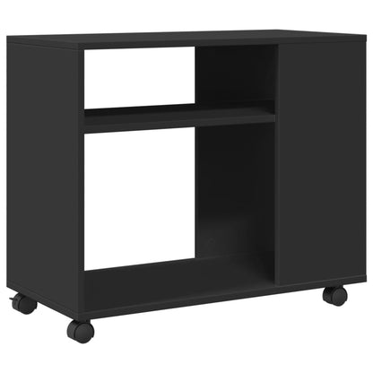 Black Engineered Wood Side Table with Wheels - 70x35x60 cm