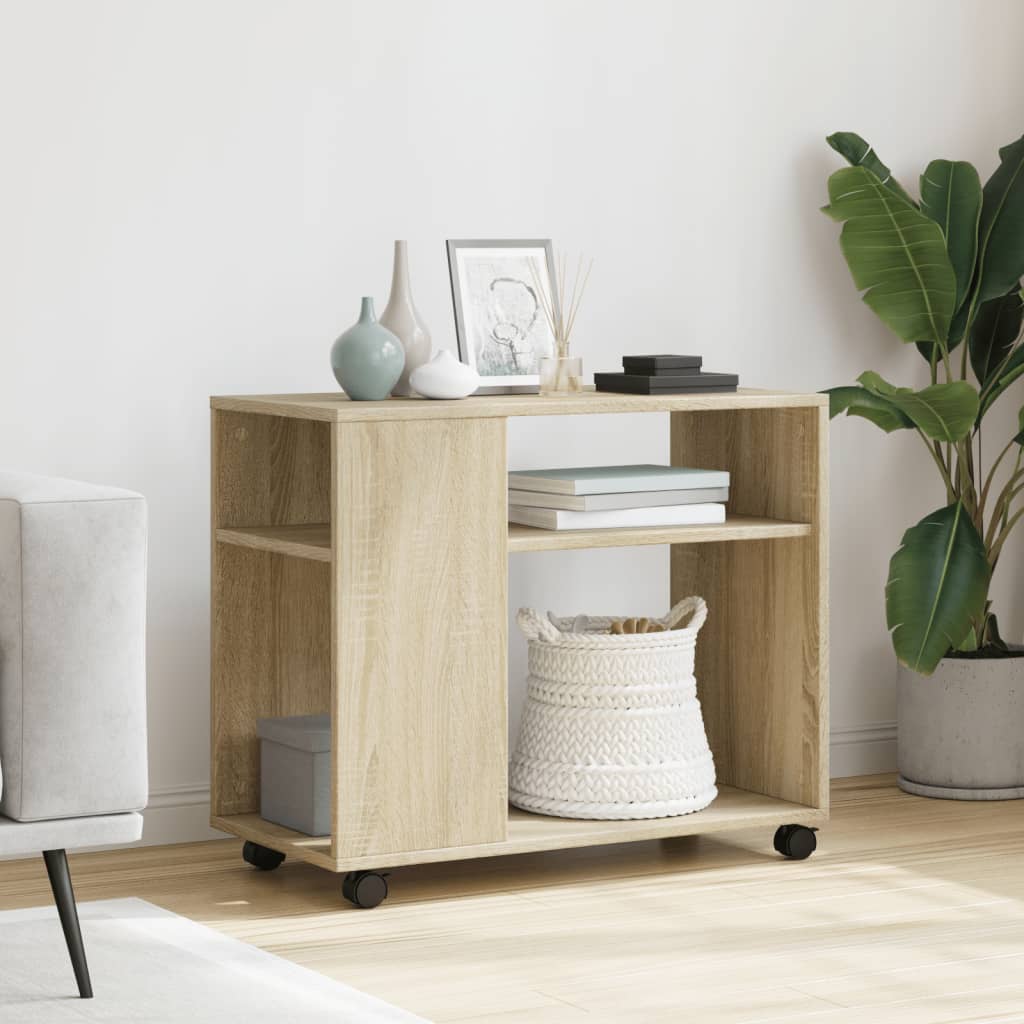 Sonoma Oak Side Table with Wheels - 70x35x60 cm, Engineered Wood