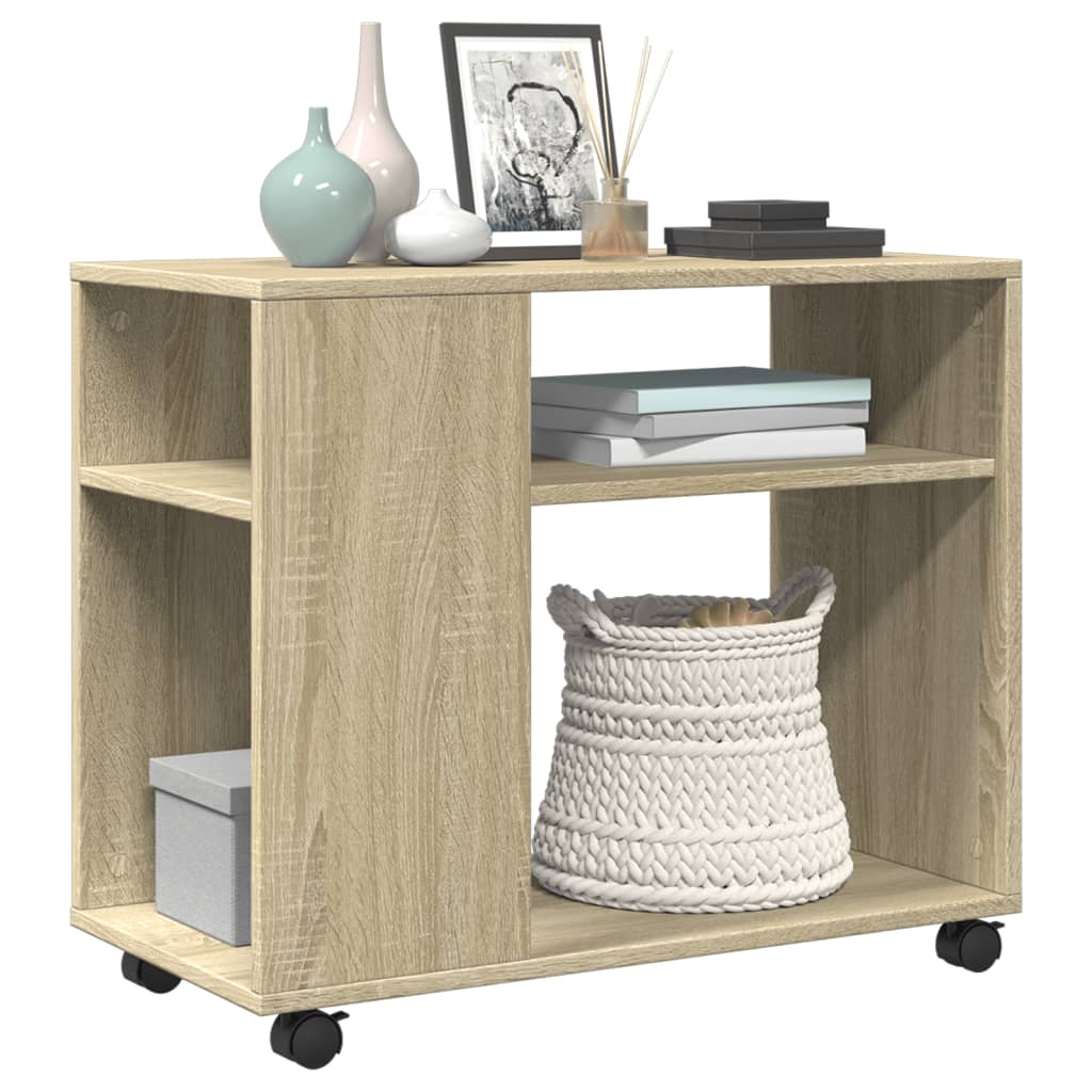 Sonoma Oak Side Table with Wheels - 70x35x60 cm, Engineered Wood
