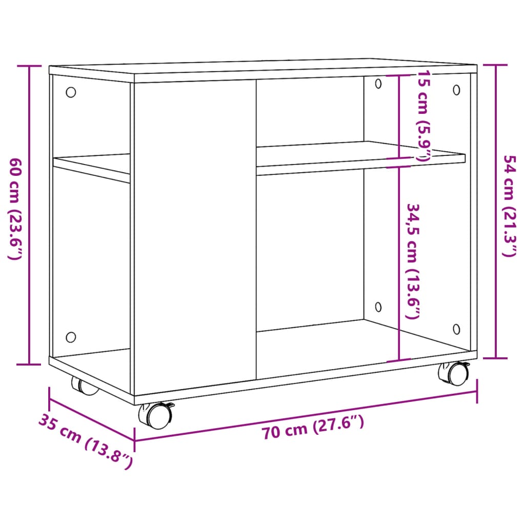 Mobile Concrete Grey Side Table 70x35x60 cm - Engineered Wood