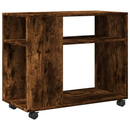 Smoked Oak Side Table on Wheels - 70x35x60 cm, Engineered Wood