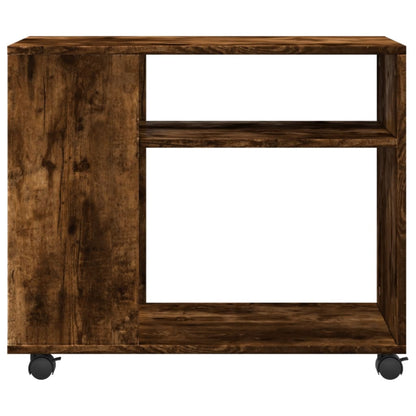 Smoked Oak Side Table on Wheels - 70x35x60 cm, Engineered Wood