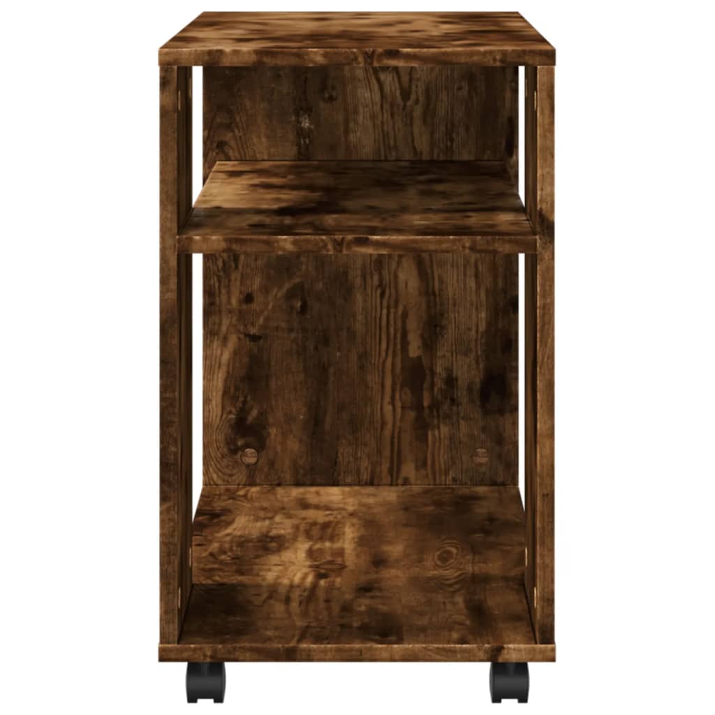 Smoked Oak Side Table on Wheels - 70x35x60 cm, Engineered Wood