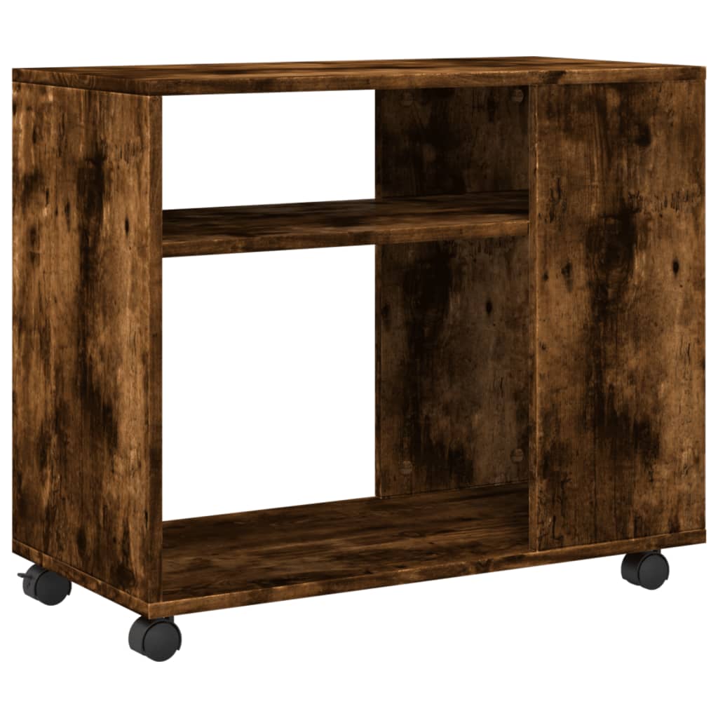 Smoked Oak Side Table on Wheels - 70x35x60 cm, Engineered Wood