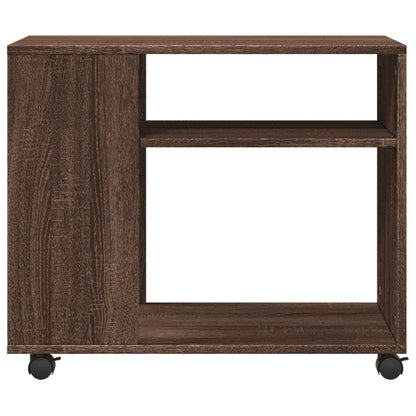 Brown Oak Side Table with Wheels - 70x35x60cm Engineered Wood