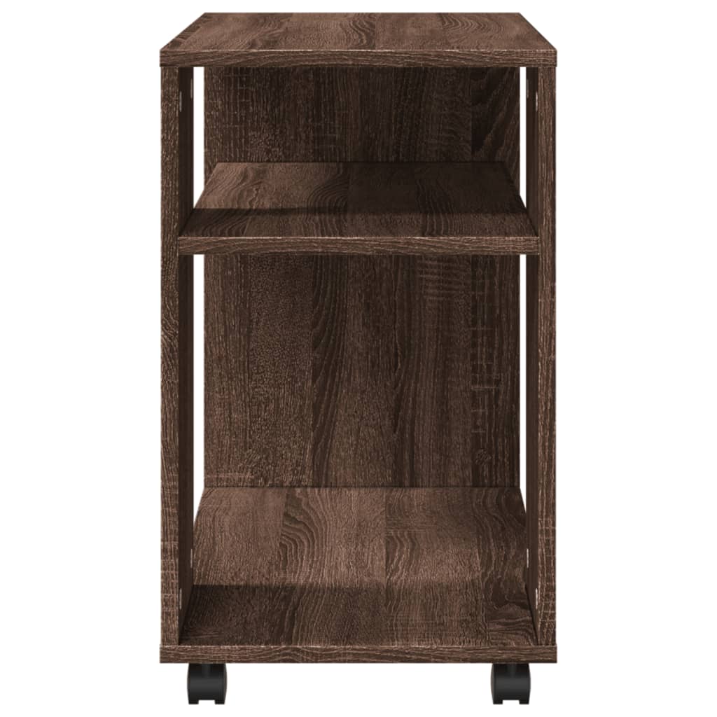 Brown Oak Side Table with Wheels - 70x35x60cm Engineered Wood