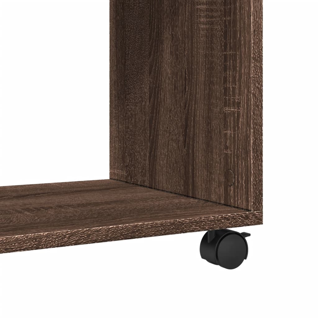 Brown Oak Side Table with Wheels - 70x35x60cm Engineered Wood