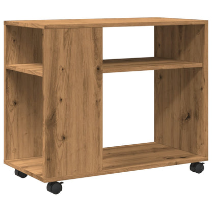 Artisian Oak Side Table with Wheels, 70x35x60 cm, Engineered Wood