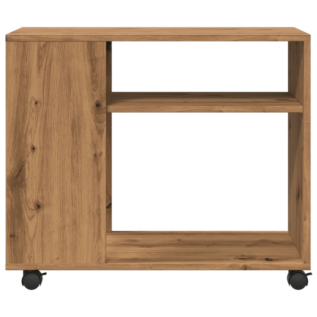 Artisian Oak Side Table with Wheels, 70x35x60 cm, Engineered Wood