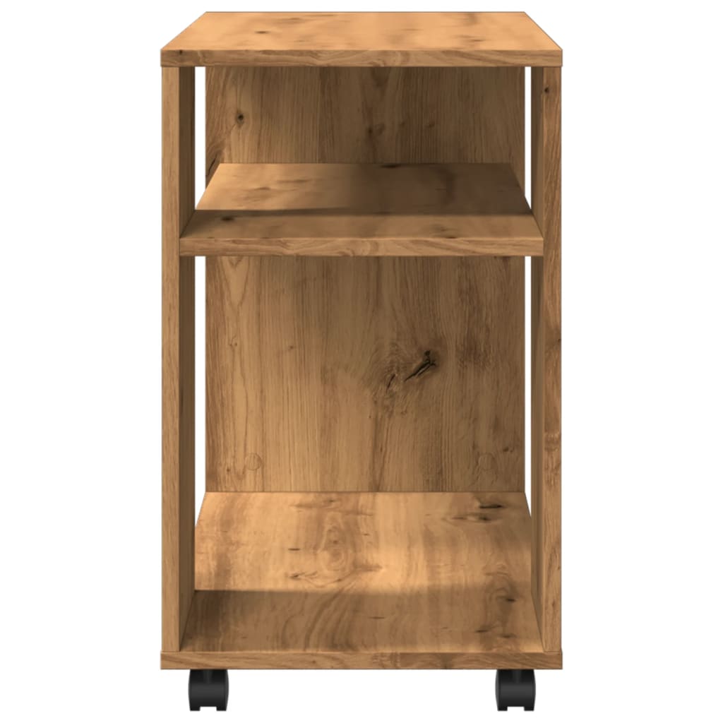 Artisian Oak Side Table with Wheels, 70x35x60 cm, Engineered Wood