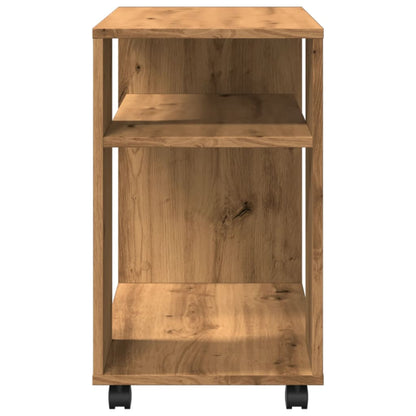 Artisian Oak Side Table with Wheels, 70x35x60 cm, Engineered Wood