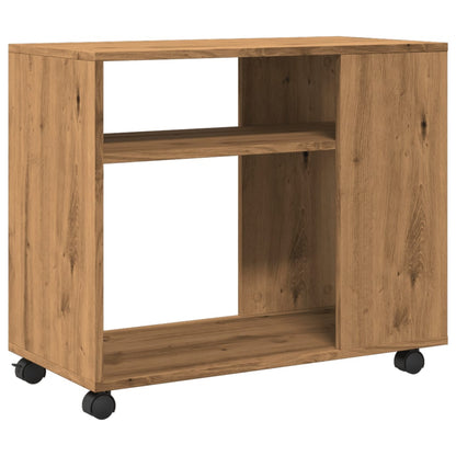 Artisian Oak Side Table with Wheels, 70x35x60 cm, Engineered Wood