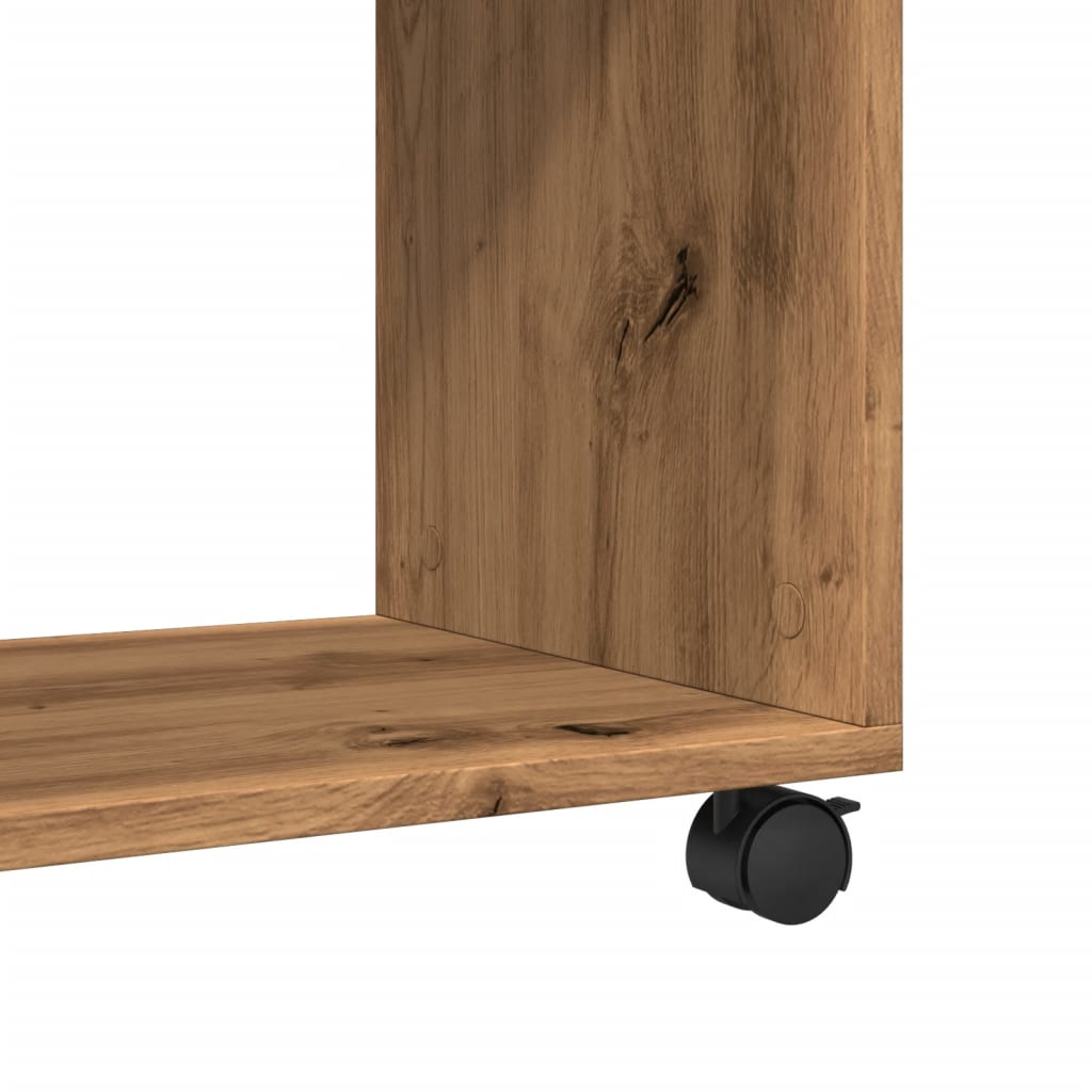 Artisian Oak Side Table with Wheels, 70x35x60 cm, Engineered Wood