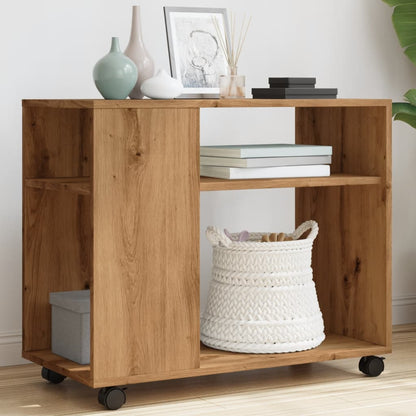 Artisian Oak Side Table with Wheels, 70x35x60 cm, Engineered Wood