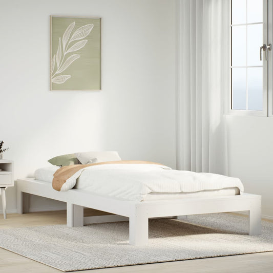 Solid Pine Wood White Bed Frame 90x200 cm - Mattress Not Included