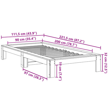 Solid Pine Bed Frame, Wax Brown, 90x200 cm - No Mattress Included