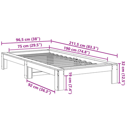 White Solid Pine Wood Small Single Bed Frame 75x190 cm