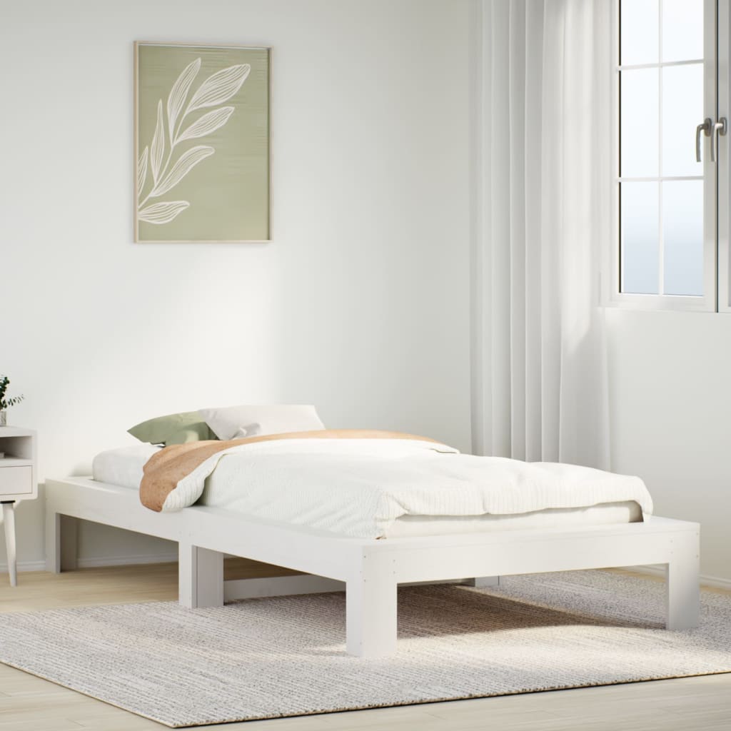 White Solid Pine Wood Small Single Bed Frame 75x190 cm