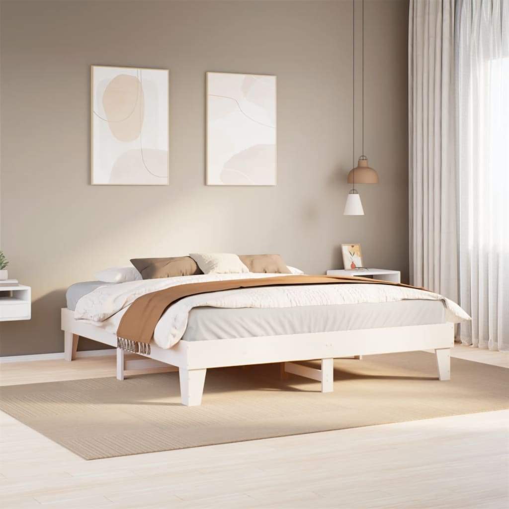 Solid Pine Wood White Bed Frame 200x200 cm Without Mattress