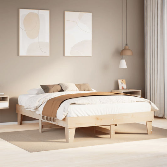 King Size Solid Pine Wood Bed Frame 150x200 cm, No Mattress