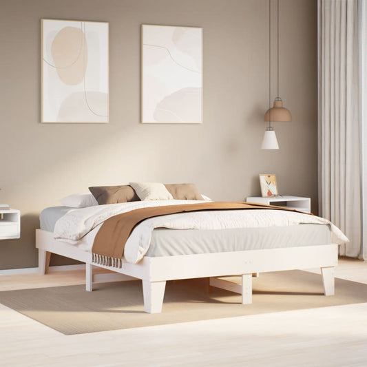 Solid Wood Pine King Bed Frame 150x200 cm, White Finish