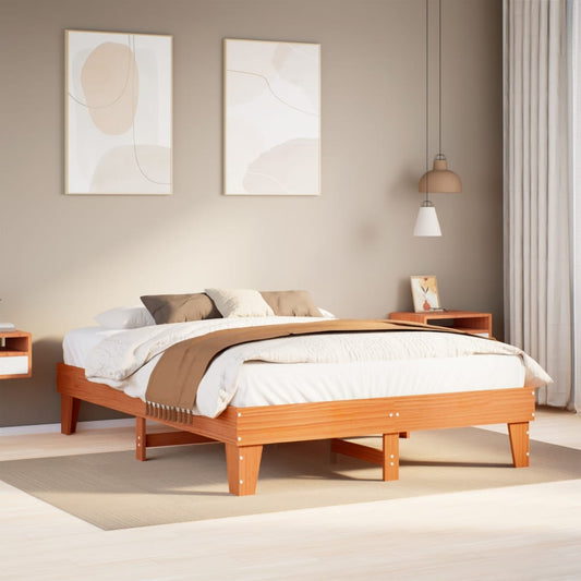 Solid Pine Wood Bed Frame Wax Brown 140x200 cm, No Mattress