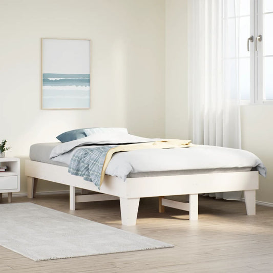 Solid Pine Wood Bed Frame, White 120x200 cm, No Mattress