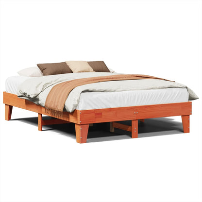 Solid Pine Bed Frame Wax Brown 140x190 cm - No Mattress Included
