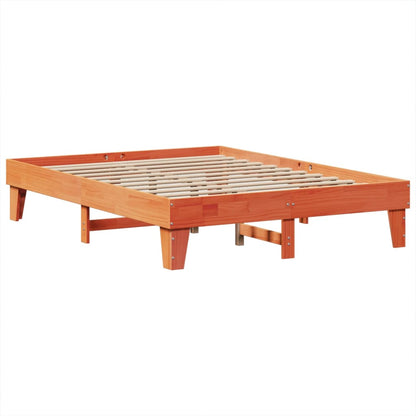 Solid Pine Bed Frame Wax Brown 140x190 cm - No Mattress Included