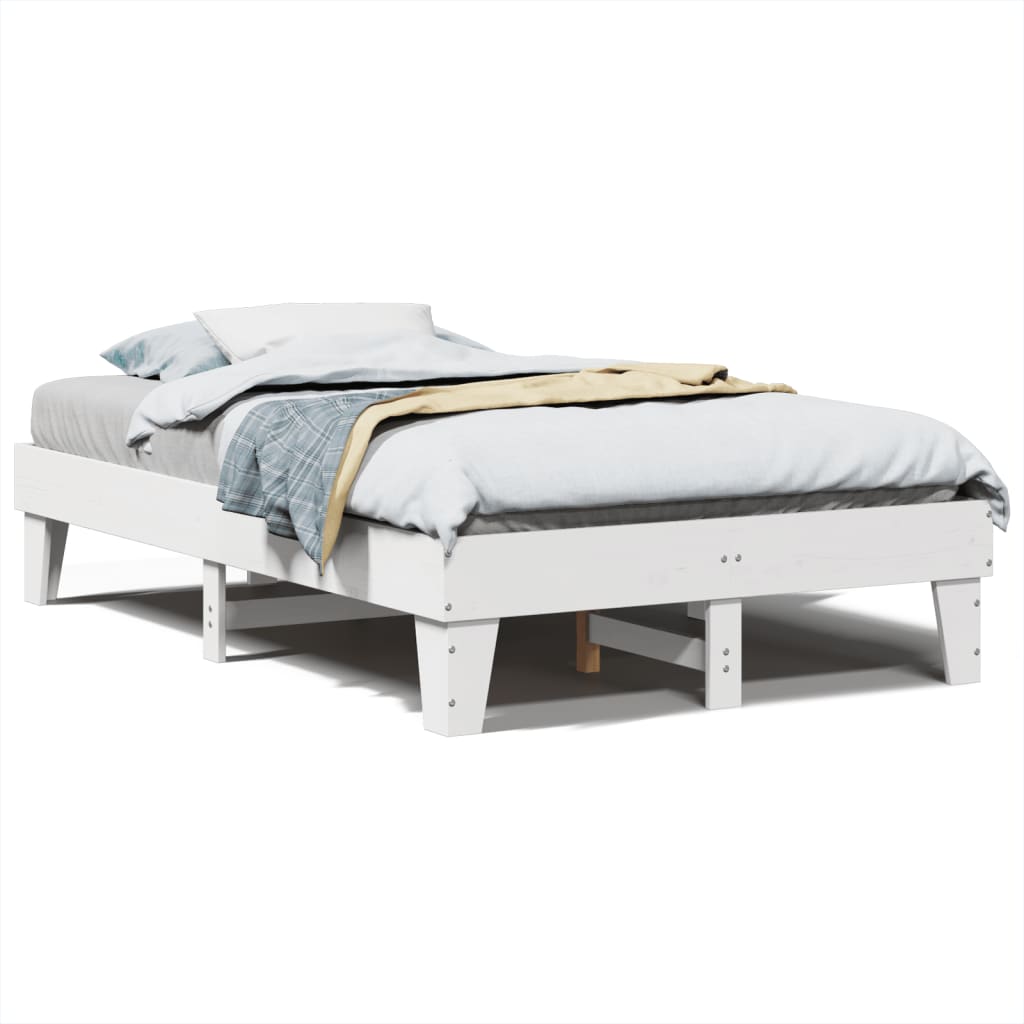 White Solid Pine Wood Double Bed Frame 135x190 cm (No Mattress)