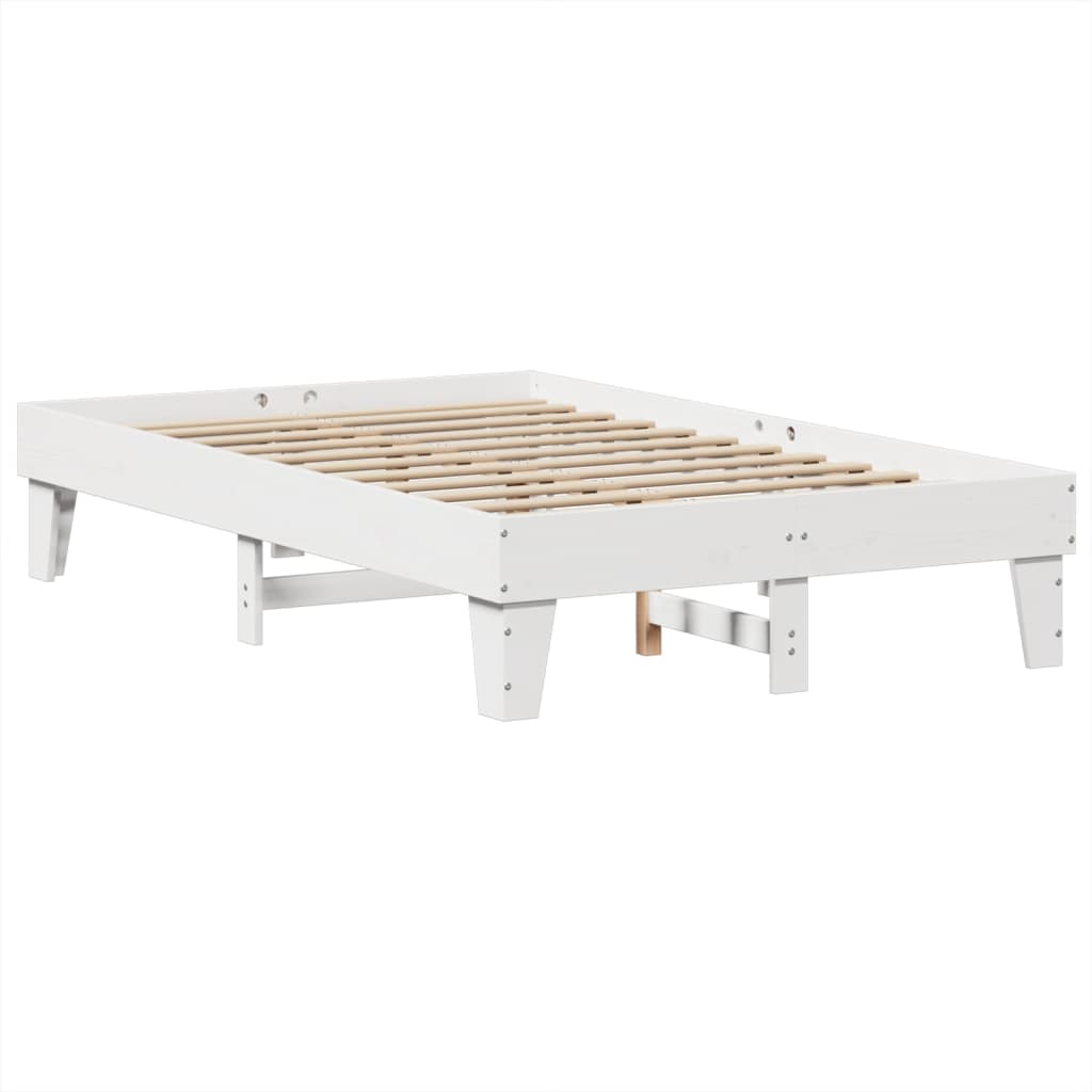 White Solid Pine Wood Double Bed Frame 135x190 cm (No Mattress)