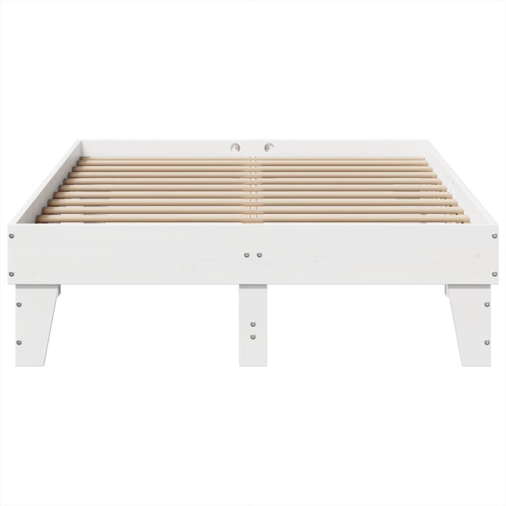 White Solid Pine Wood Double Bed Frame 135x190 cm (No Mattress)