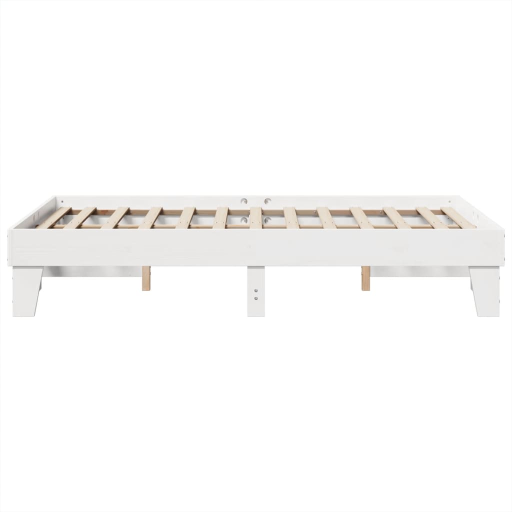 White Solid Pine Wood Double Bed Frame 135x190 cm (No Mattress)