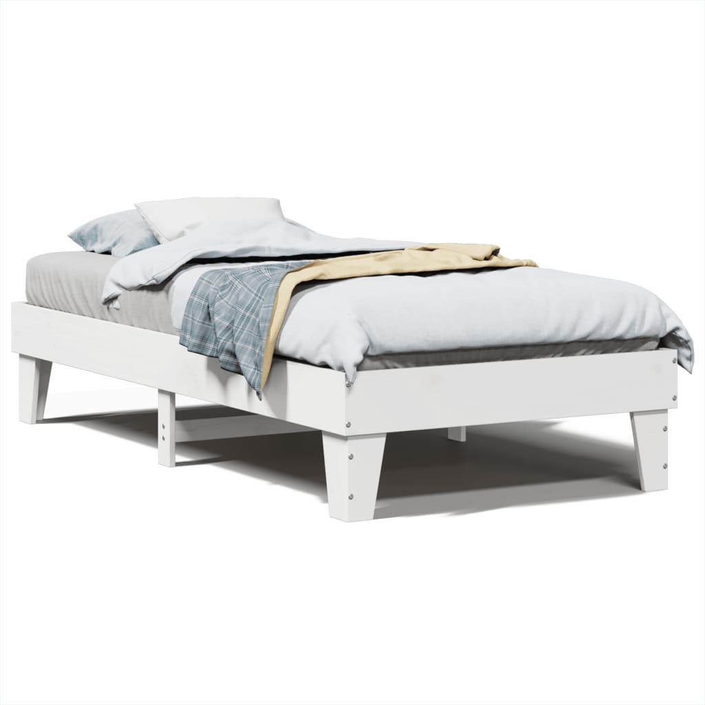 Solid Pine Wood Bed Frame, White, 75x190 cm - Small Single