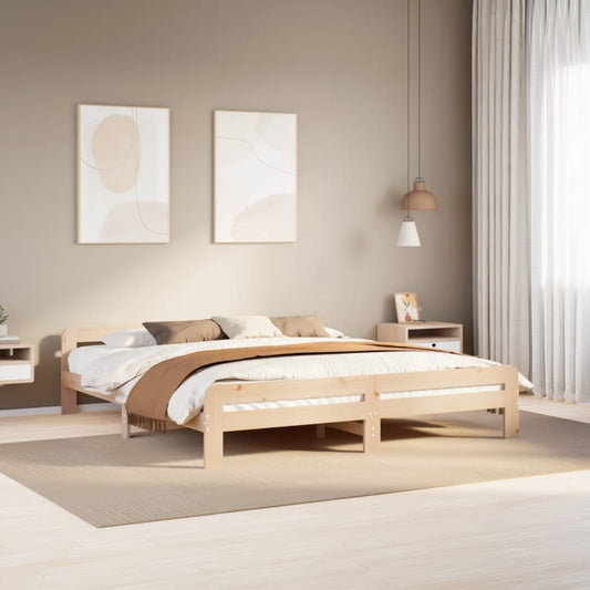Solid Pine Wood Bed Frame 200x200 cm - Sturdy & Elegant Design