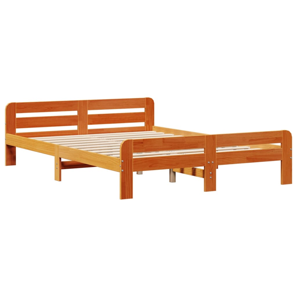 Solid Pine Wood Bed Frame 160x200 cm, Wax Brown Finish