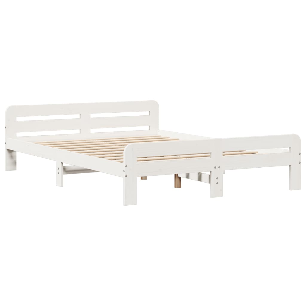 King Size Solid Pine Bed Frame 150x200 cm - White Finish