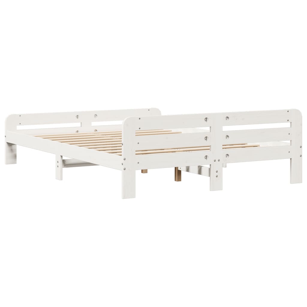 King Size Solid Pine Bed Frame 150x200 cm - White Finish